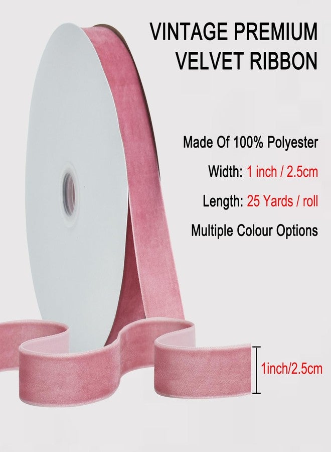 TONIFUL Pink Rose Gold Velvet Ribbon 1 Inch x 25yds, Vintage Velvet Ribbons, for Christmas Wreath Decoration Handmade Craft Ornaments Gift Wrapping & Bow Making, Valentine's Day Bouquet Packaging - Image 2